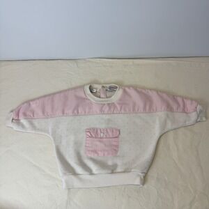 VTG PETIT‎ AMI Pullover Sweater Front Pocket Snap Buttons Pink White Size 18 Mos